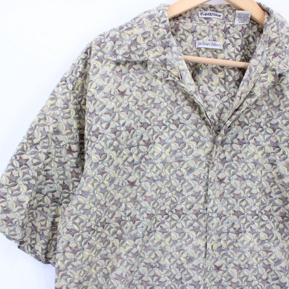 Vintage Burma Bibas Hawaiian Shirt Mens Beige Button Down Collared Size Large L - Picture 3 of 10